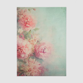 Papel De Seda Grandes Flores Rosas Sujas em Fundo Aquamarine