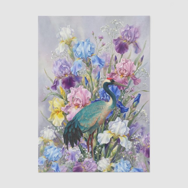 Papel De Seda Grandes Íris em Aquarela Decoupage de Móveis Grou (Frente )