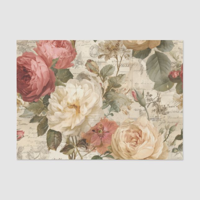 Papel De Seda Grandes Rosas Bege-rosadas (Frente )
