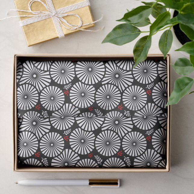 Papel De Seda Gravata com flores brancas e pretas retrô (Presente)