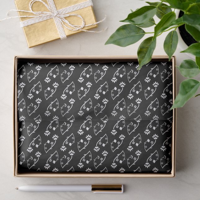 Papel De Seda Gravata com flores brancas e pretas retrô (Presente)