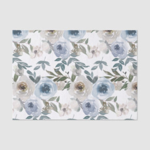 Papel De Seda Gravata Floral em Aquarela Azul Desbotado Wrap