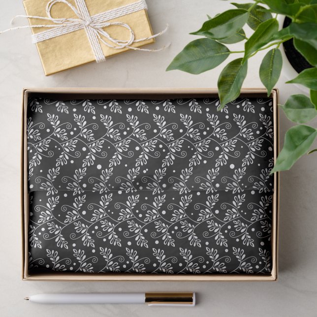 Papel De Seda Gravata floral preta e branca retrô (Presente)