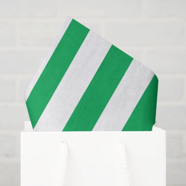 Papel De Seda Green and White Cabana Stripes  (Sacola de presentes)