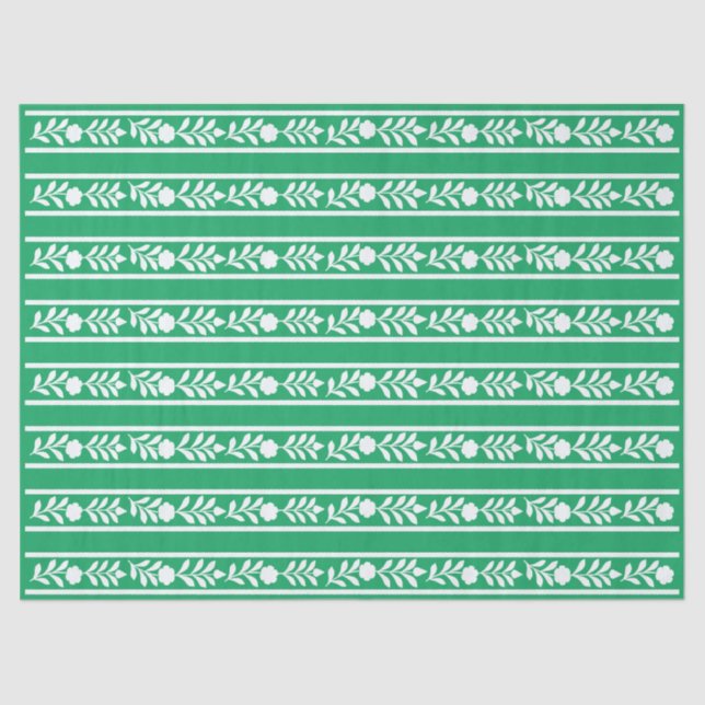 Papel De Seda Green Bone Inlay Floral Border Decoupage Paper (Frente )