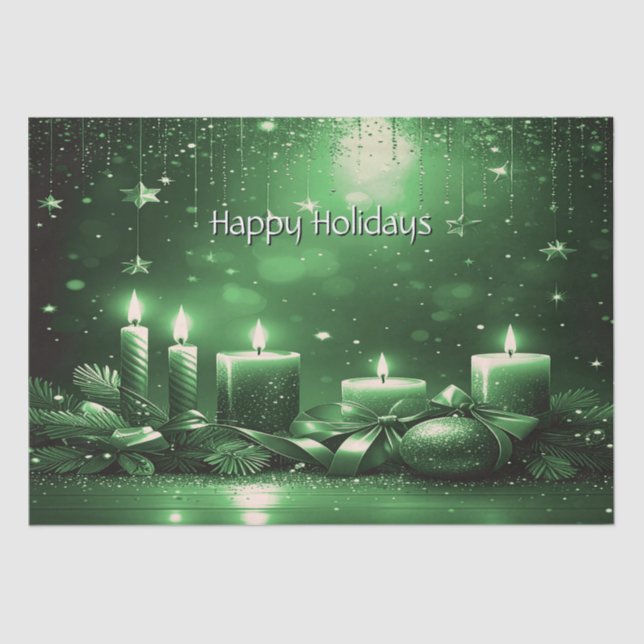 Papel De Seda Green Candles Christmas Holiday Tissue Paper (Frente )