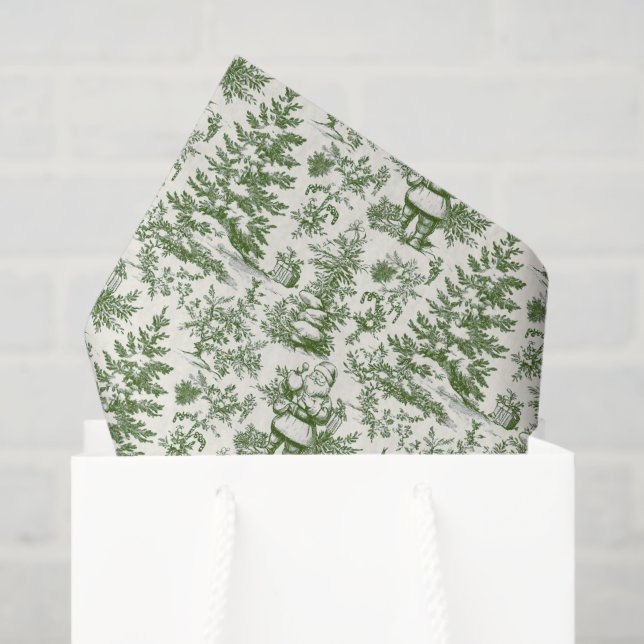 Papel De Seda Green Christmas Santa Toile (Sacola de presentes)