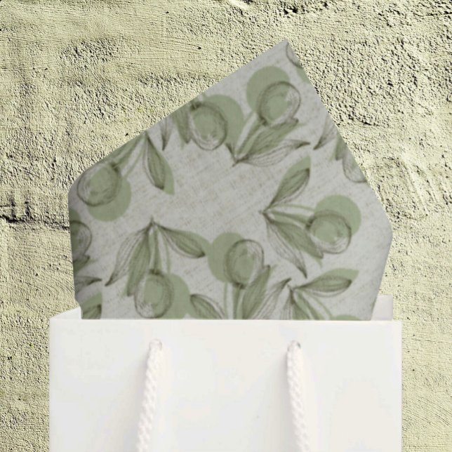Papel De Seda Green Olive & Leaf Pattern On Pastel Green (18" x 24" tissue paper in bag)