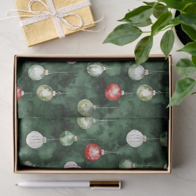 Papel De Seda Green Red Ornaments Christmas (Presente)