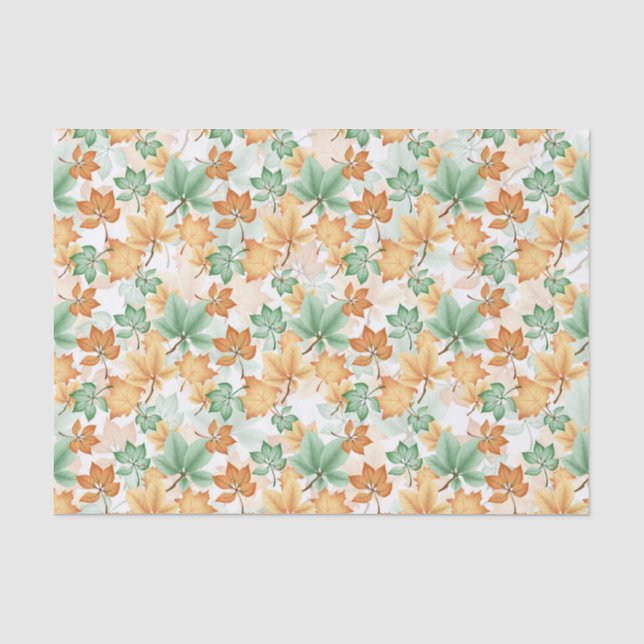 PAPEL DE SEDA GREEN TAN BROWN AUTUMN FALL LEAVES (Frente )