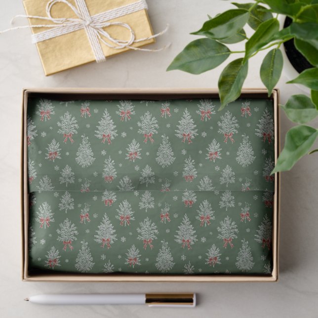 Papel De Seda Green Toile Christmas Tree Pattern (Presente)