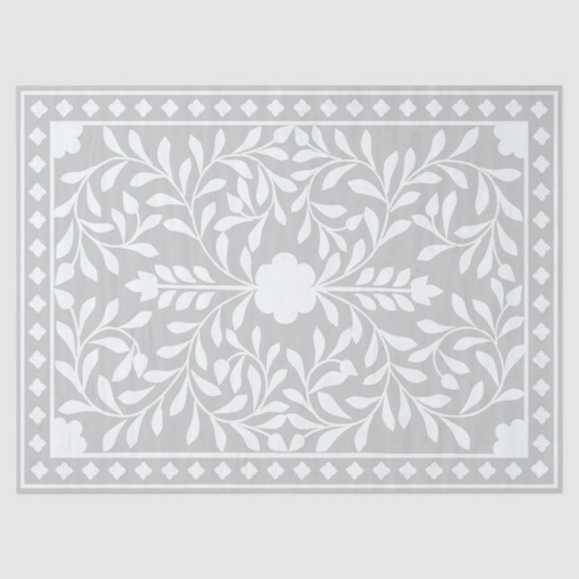 Papel De Seda Grey Traditional Bone Inlay Decoupage Paper (Frente )
