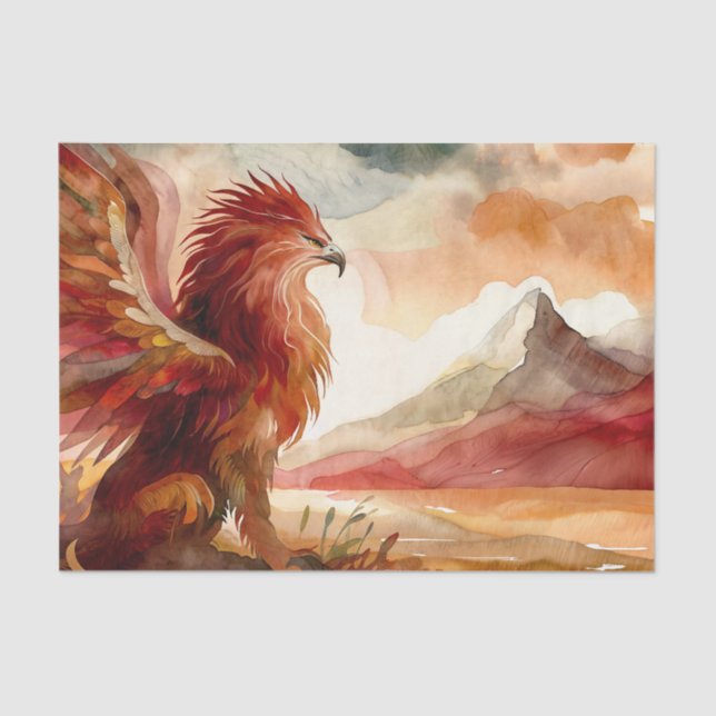 Papel De Seda Griffin Com Arte De Aquarela De Paisagem De Montan (Frente )
