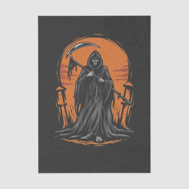 Papel De Seda Grim Reaper Cartoon in Sunset Graveyard (Frente )