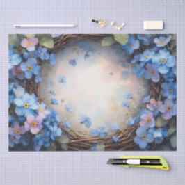Papel De Seda Grinalda Floral Azul Aquarela