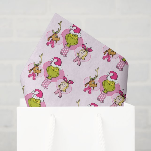 Papel De Seda Grinch Crew in Pink Valentine's Portrait (Sacola de presentes)