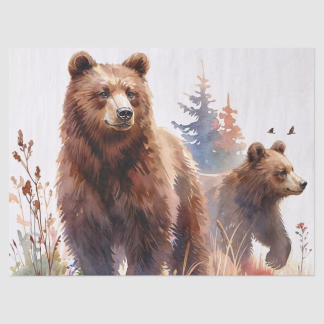 Papel De Seda Grizzly Bears Watercolor Woods (Frente )