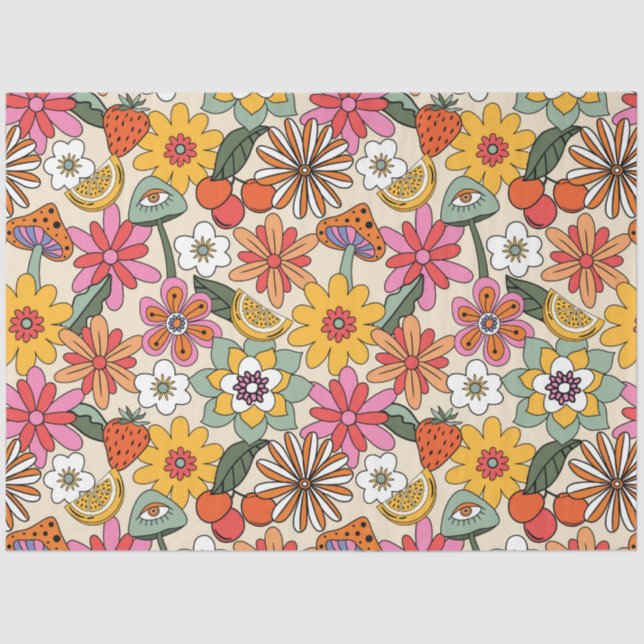Papel De Seda Groovy 70's, Orange, Pink, & Green Floral (Frente )