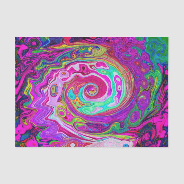 Papel De Seda Groovy Abstrato Retro Magenta Chuva de Cores em Re (Frente )