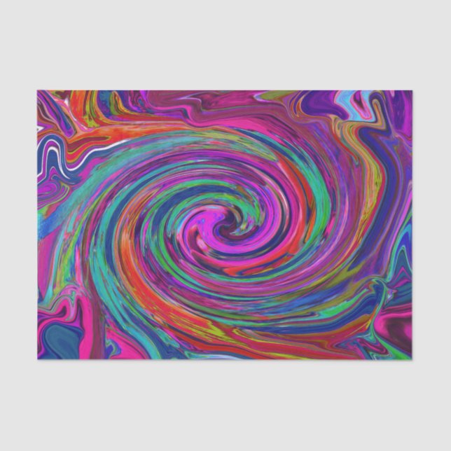 Papel De Seda Groovy Abstrato Retro Magenta Dark Rainbow Swirl (Frente )