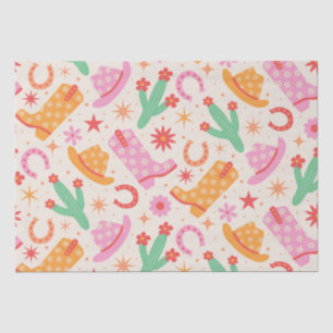 Papel De Seda Groovy Cowgirl Boots and Hats Patterno with Cactus