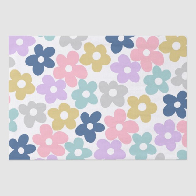 Papel De Seda Groovy Daisy Flowers Retro Boho Floral (Frente )