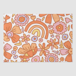 Papel De Seda Groovy Retro Orange Florals