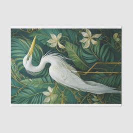 Papel De Seda Grua branca e Gardenias, tropicais elegantes
