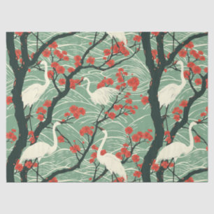 Papel De Seda Grua Japonesa e Flor de Cerejeira - Arte Oriental