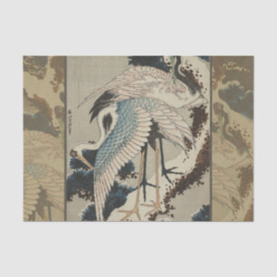 Papel De Seda Gruas em Pine Hokusai coberto de neve
