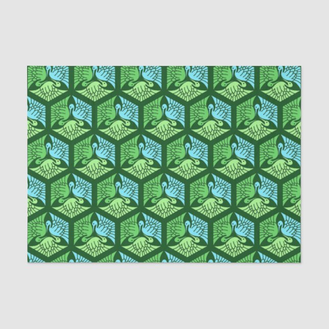 Papel De Seda Gruas japonesas, verde-jade e azul-claro (Frente )