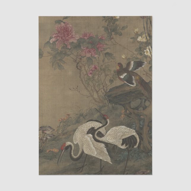 Papel De Seda Gruas Peonies por Mãe Yuanyu (Frente )