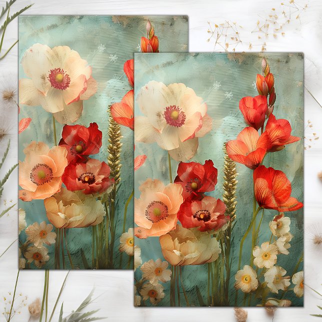 PAPEL DE SEDA GRUNGE DANIFICADO DECUPAGEM FLORAL (GRUNGE DISTRESSED FLORAL DECOUPAGE TISSUE PAPER)