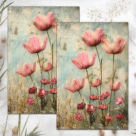 PAPEL DE SEDA GRUNGE DESGASTADO DECOUPAGEM FLORAL
