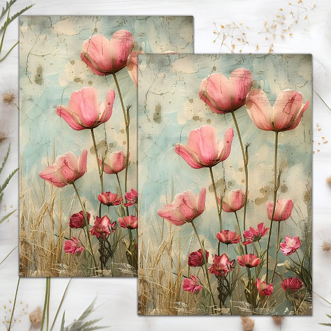 PAPEL DE SEDA GRUNGE DESGASTADO DECOUPAGEM FLORAL (GRUNGE DISTRESSED FLORAL DECOUPAGE TISSUE PAPER)