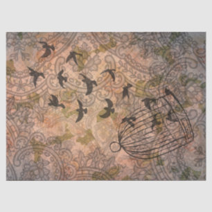 Papel De Seda Grunge Floral Birdcage Vintage Tecido de rendas