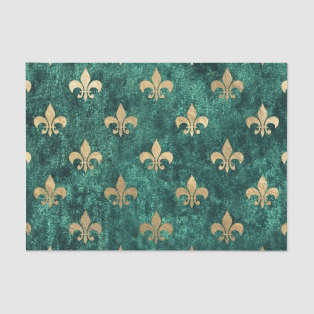 Papel De Seda Grunge Green Velvet Fleur De Lis Mardi Gras (Frente )