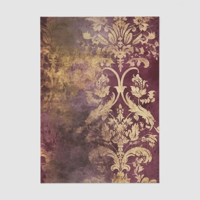 Papel De Seda Grungy Burgundy Wine and Gold Damask Pattern (Frente )