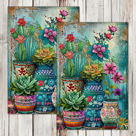 PAPEL DE SEDA GRUPO COLORIDO DE DECOUPAÇÃO DE SUCCULENTES SANGUÍ