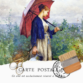 Papel De Seda Guarda-chuva Vermelho de Mulher Francesa Rústica V