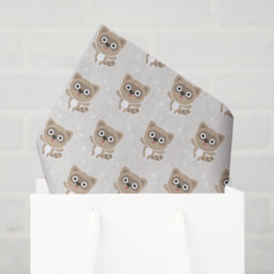 Papel De Seda Guaxinins de desenho animado fofo padrão de invern