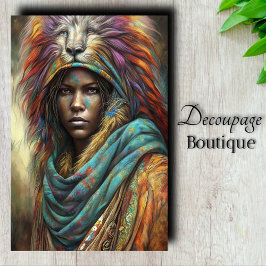 Papel De Seda Guerreiro Leão Espírito Decoupage