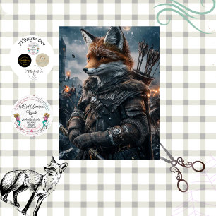 Papel De Seda Guerreiro Raposo Medieval em Decoupage 