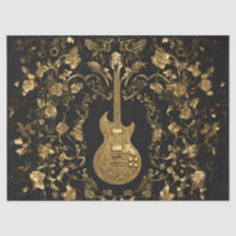 Guitarra Dourada no Jardim Dourado sobre Preto