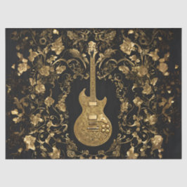 Papel De Seda Guitarra Dourada no Jardim Dourado sobre Preto