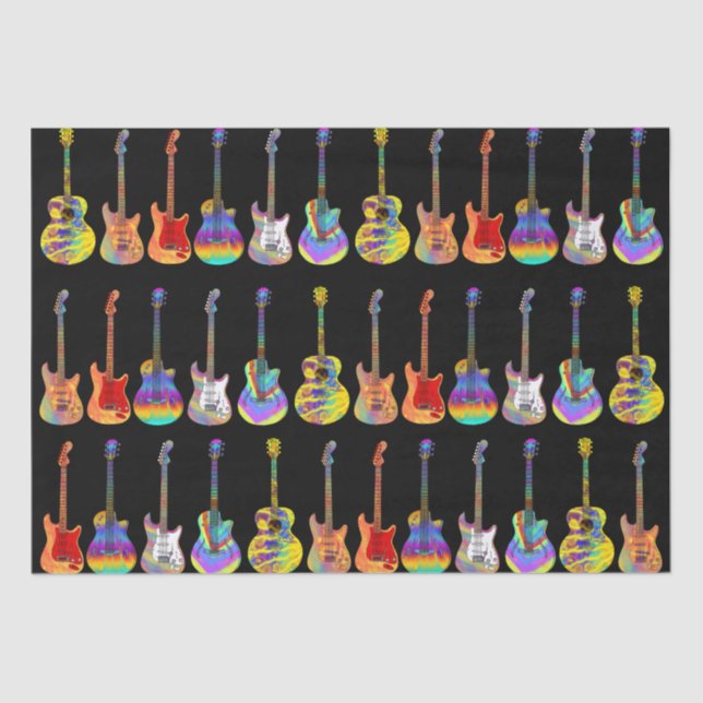 Papel De Seda Guitarras Coloridas em Preto (Frente )