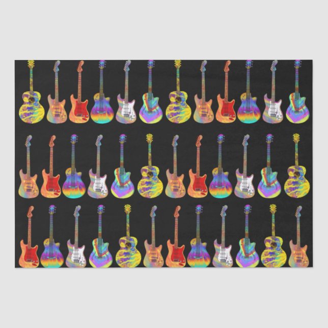 Papel De Seda Guitarras Coloridas sobre Preto (Frente )