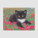 Papel De Seda Gustav Klimt Tuxedo Cat<br><div class="desc">Papel tecidular com um gato gustav Klimt tuxedo! Este adorável gatinho preto e branco se senta num campo de flores vermelhas, azuis, brancas e laranja. Um presente incrível para amantes de gatos e entusiastas de arte austríacos!</div>