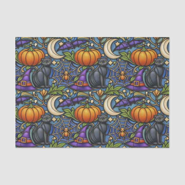 Papel De Seda Halloween Azul Art Nouveau (Frente )
