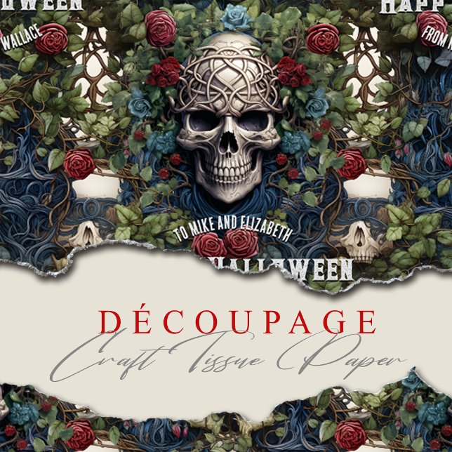 Papel De Seda Halloween Azul Floral e Rosas (Criador carregado)